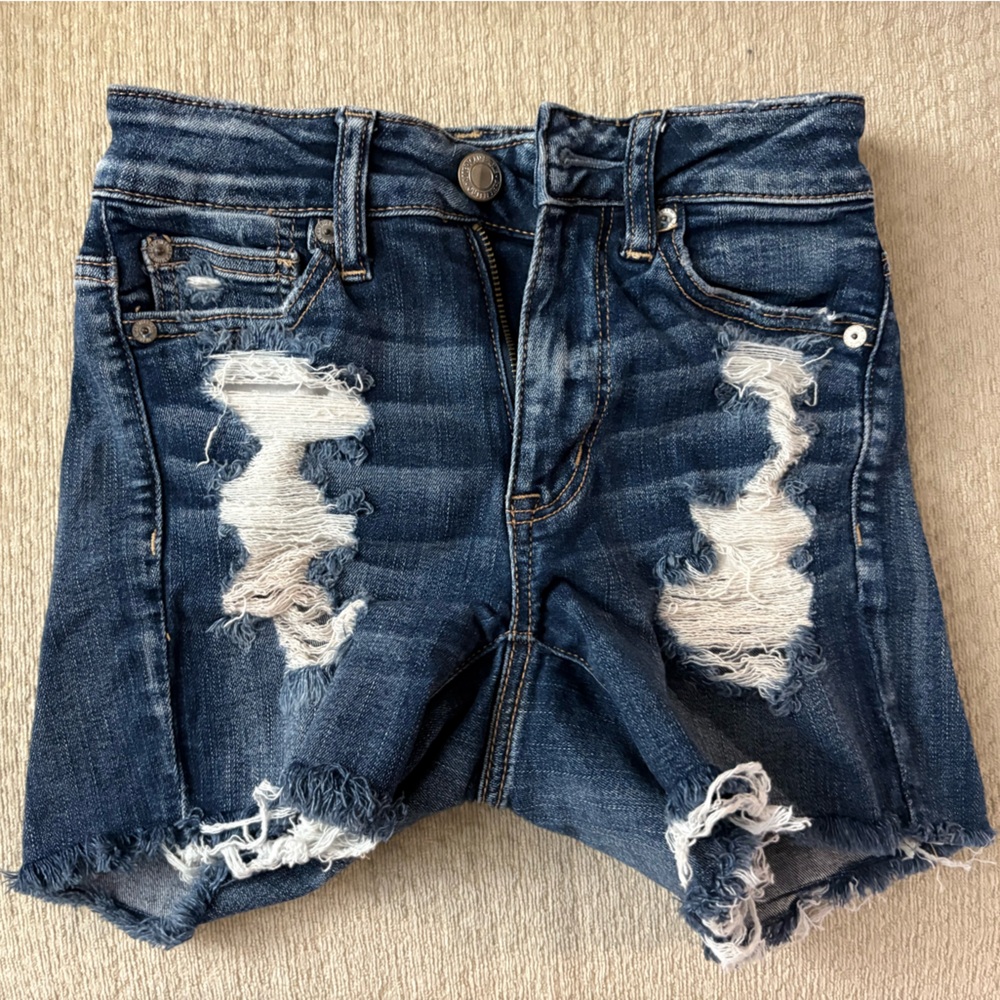 Distressed Hi-Rise Denim Shorts